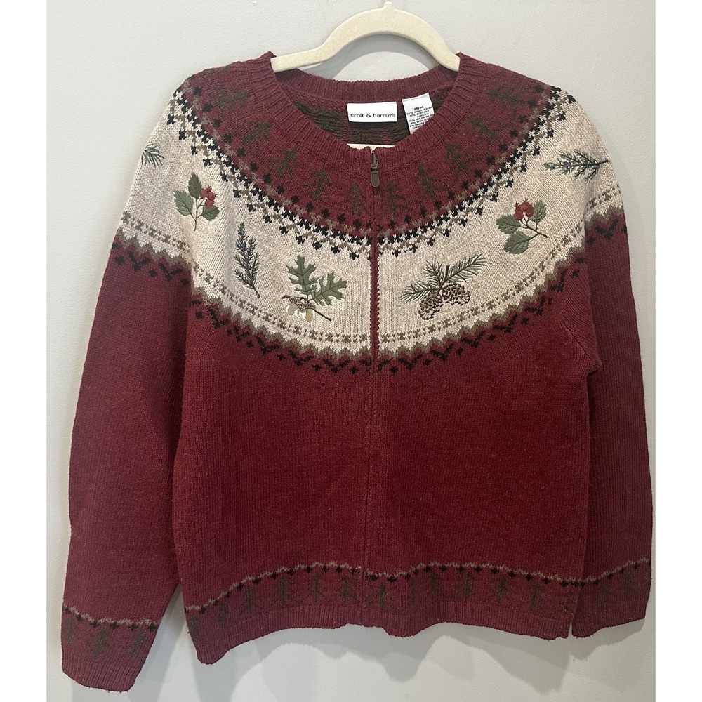 Vintage 90s Croft & Barrow Medium Nordic Fair Isle Wool Angora Cardigan Sweater